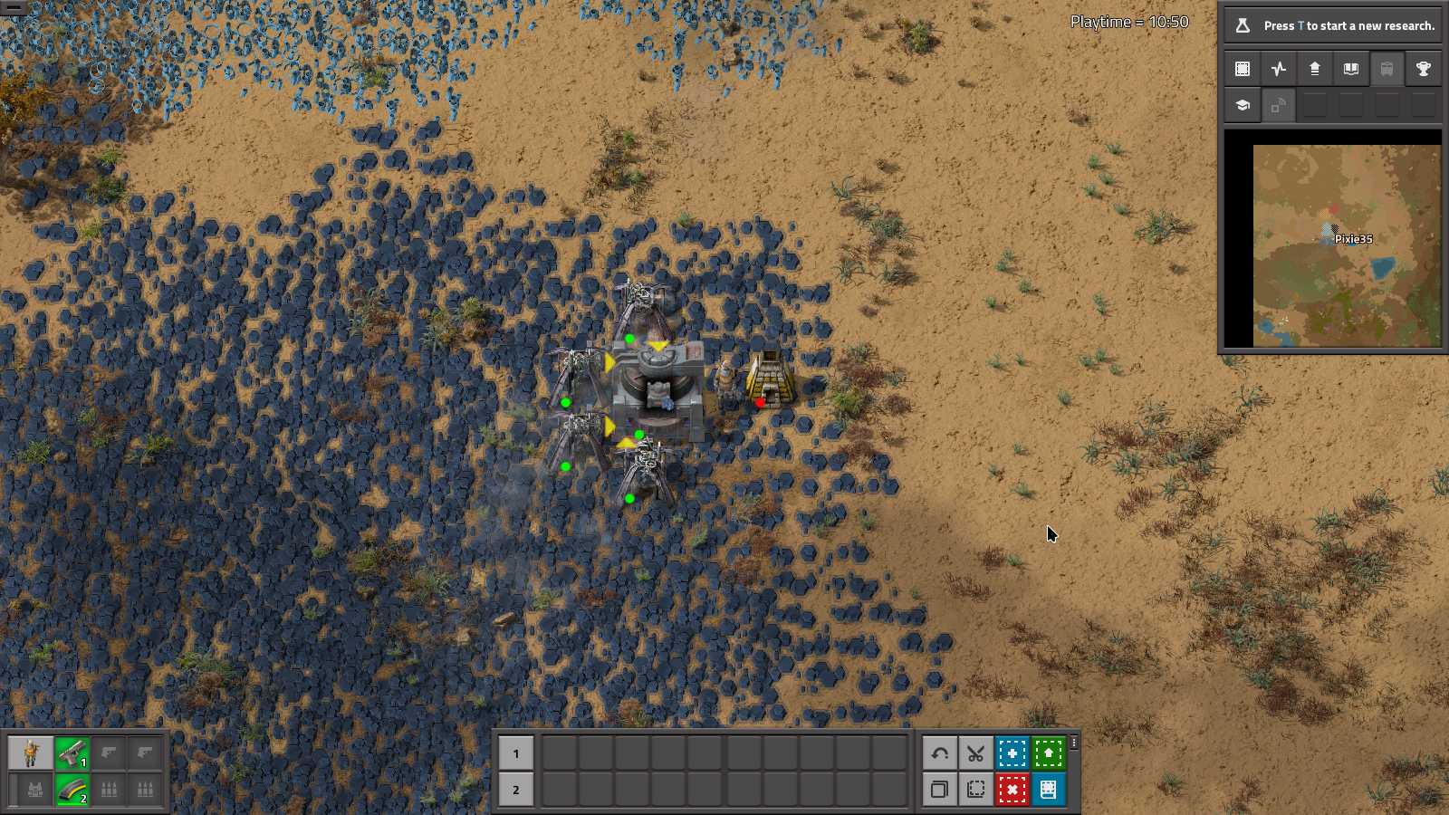 Burner crusher and miners next to the player.