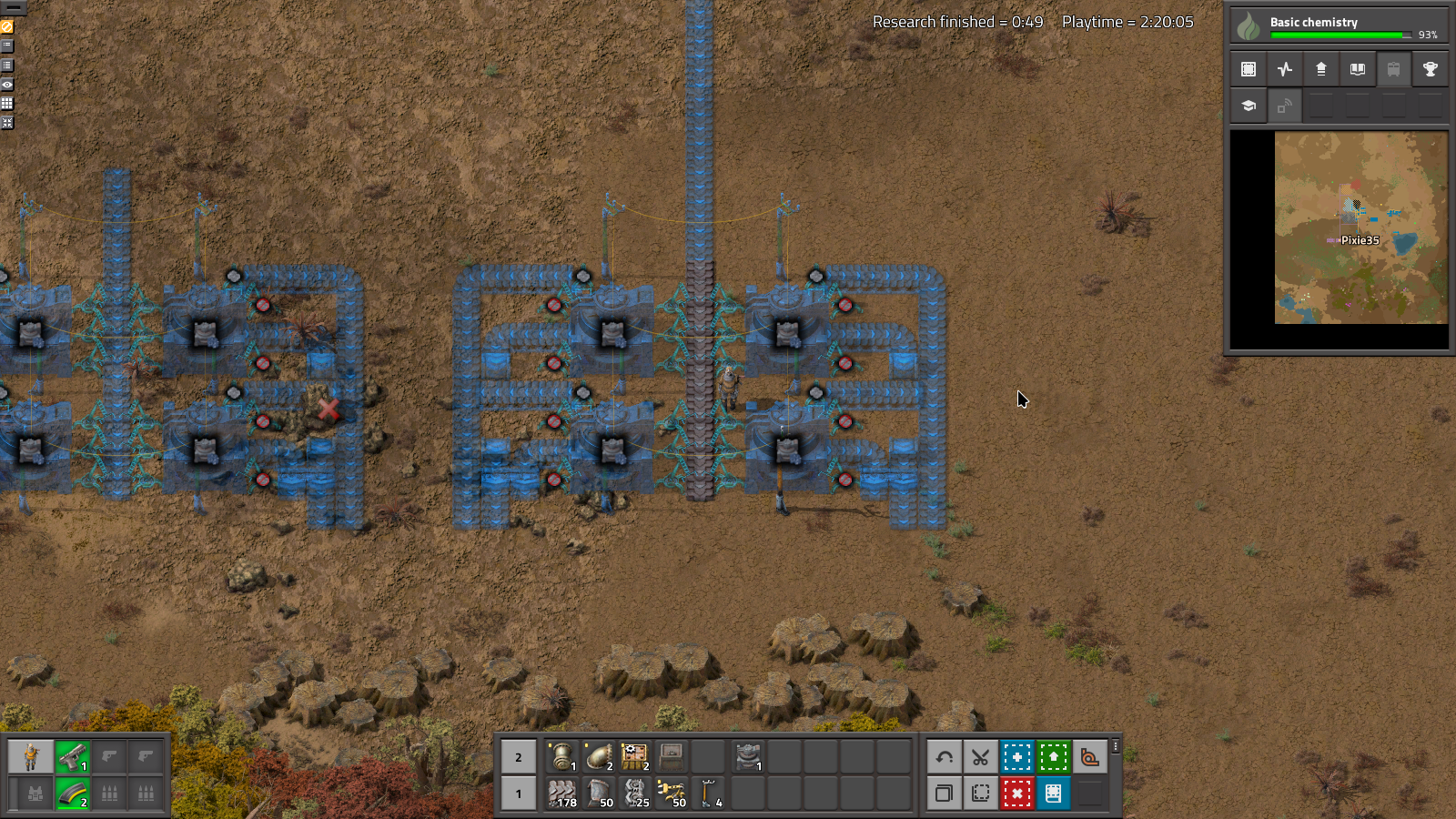 A ghost blueprint showing the four assemblers laid out.